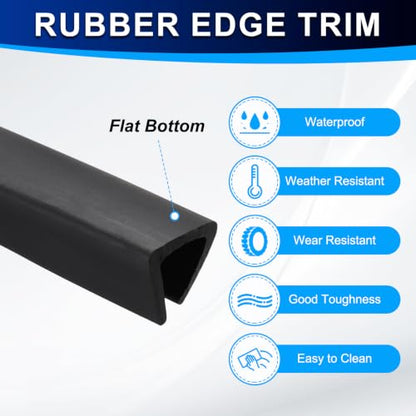 PATIKIL U Channel Rubber Edge Trim 3.3Ft Long for 23/64"–25/64" Thick Edge - size: 3.3Ft L x 9/16" W, 25/64" Slot