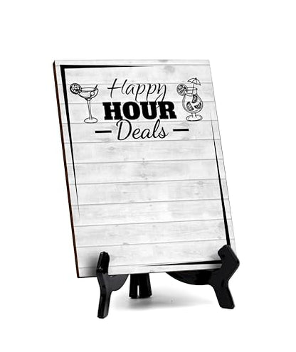 Happy Hour Deals 6x8 Dry Wipe Table Sign (6x8) Easy Installation | Restaurant & Bar | Perfect To Clearly Direct Customers & Advertise Specials | No Pen Included - style: Happy Hour Deals