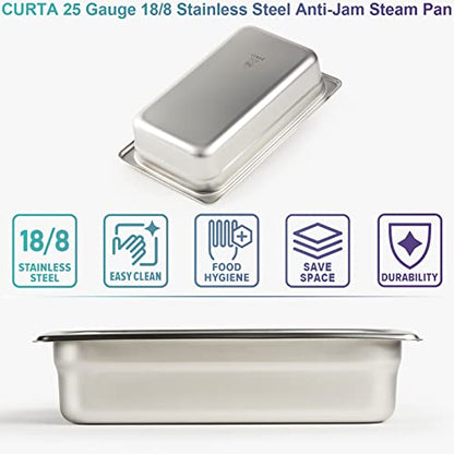 CURTA 6 Pack Anti-Jam Hotel Pans, 1/4 Size 2 1/2 Inch Deep, NSF Commercial 18/8 Stainless Steel Chafing Steam Table Pan, Catering Storage Metal Food Pan - color: 1/4 Size, size: 2-1/2" Deep