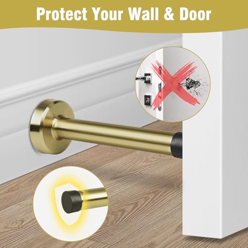 KOLAKO Door Stop, Long Door Stopper 6 Inch Wall Mounted Doorstop with Soft Rubber Bumper, Brushed Stainless Steel, Extra Long Door Stop for Bottom of Door (Gold)