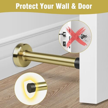 KOLAKO Door Stop, Long Door Stopper 6 Inch Wall Mounted Doorstop with Soft Rubber Bumper, Brushed Stainless Steel, Extra Long Door Stop for Bottom of Door (Gold)