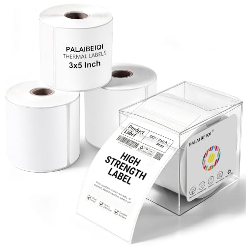 3x5 Inch Thermal Labels,Rectangle Sticker,1200PCS Water Proof Shipping Labels with Strong Adhesive,Compatible with Zebra & Rollo,for Moving Boxes,Inventory,4 Rolls of White - color: 4 Rolls of White