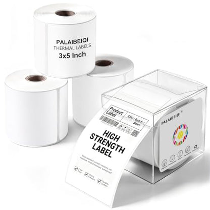 3x5 Inch Thermal Labels,Rectangle Sticker,1200PCS Water Proof Shipping Labels with Strong Adhesive,Compatible with Zebra & Rollo,for Moving Boxes,Inventory,4 Rolls of White - color: 4 Rolls of White