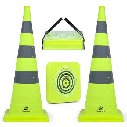 RoadHero 36 Inch 2 Pack Collapsible Traffic Safety Cones with Bag, Green - size: 36 Inch