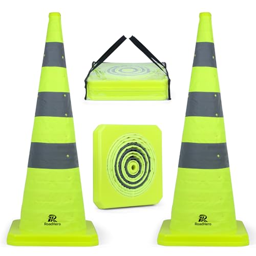 RoadHero 36 Inch 2 Pack Collapsible Traffic Safety Cones with Bag, Green - size: 36 Inch