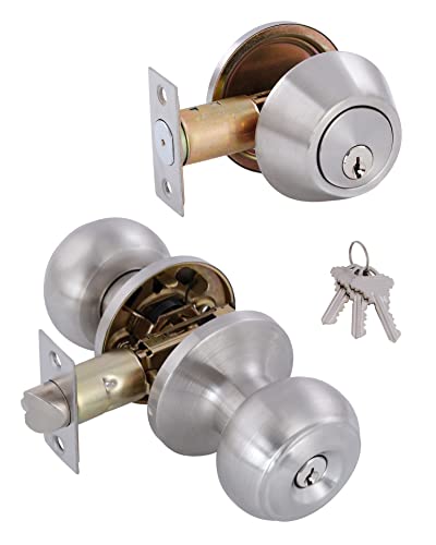 All Keyed Identical Deadbolt Door Knob Combo Set - Single Cylinder Lock With Classic Satin Nickel Exterior Knobs for Entrance and Front Door - color: Satin Nickel Keyed Alike 1DB, size: 1