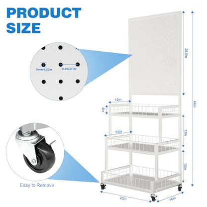 NectaCol Pegboard Panels, 3-Tiers Metal Pegboard Display Stand with Peg Board Panel, Standing Pegboard Display Rack, Craft Show Display, Art Display and Retail Display Stand with 10 Hooks - White - color: White