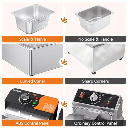 TANGME Commercial Deep Fryer, 3400W Electric Countertop Fryer with Baskets - size: 12L