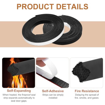 Smoke Fire Seal Strip 9.8Ft 12mm/0.47" Wx 2mm/0.08" T Black - color: Black, size: 9.8FT x 12mm / 0.47" W x 2mm / 0.08" T