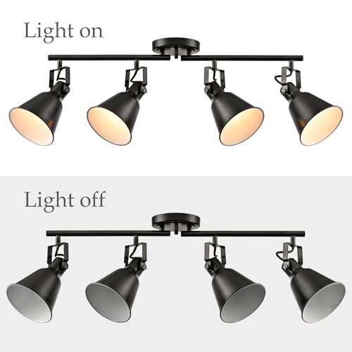 DIRYZON 4-Light Industrial Matte Black Adjustable Round Track Lighting, Semi Flush Mount Ceiling Light with Multi-Directional Heads for Kitchen, Living Room, Bedroom, Hallway, Dimmable - color: Black, size: 4-Light
