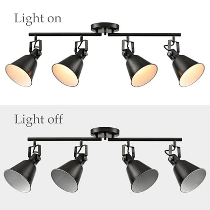 DIRYZON 4-Light Industrial Matte Black Adjustable Round Track Lighting, Semi Flush Mount Ceiling Light with Multi-Directional Heads for Kitchen, Living Room, Bedroom, Hallway, Dimmable - color: Black, size: 4-Light