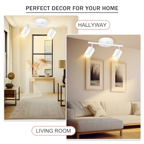 BoostArea LED 2 Light Track Lighting Kit, White 2 Way Ceiling Spot Lighting, Flexibly Rotatable Light Head for Kitchen, Living Room, Bedroom, GU10 Bulb Not Included - color: 2 Light-White