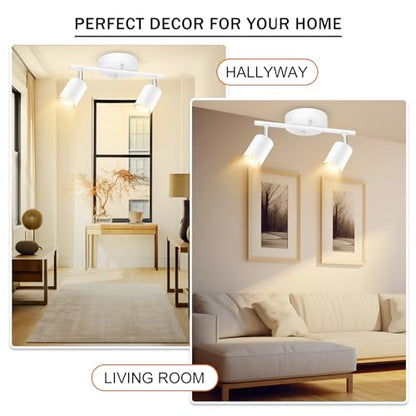 BoostArea LED 2 Light Track Lighting Kit, White 2 Way Ceiling Spot Lighting, Flexibly Rotatable Light Head for Kitchen, Living Room, Bedroom, GU10 Bulb Not Included - color: 2 Light-White