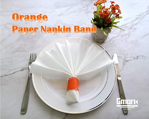 Gmark Self-Adhesive Orange Paper Napkin Bands (2500 Count) - 4.25 x 1.5 Inch Professional Napkin Rings - Self-Sealing Disposable Silverware Wrappers for Restaurants & Formal Events GM1061 - color: Orange