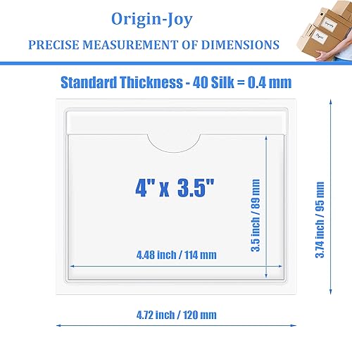 Origin-Joy 35 PCS Self Adhesive Index Card Pockets with Top Open, Clear Plastic Label Holder for Cards of Note, Library and Business, Adhesive Label Pockets & Card Holder (4 x 3.5 inch) - size: 4 x 3.5 inch, style: Horizontal