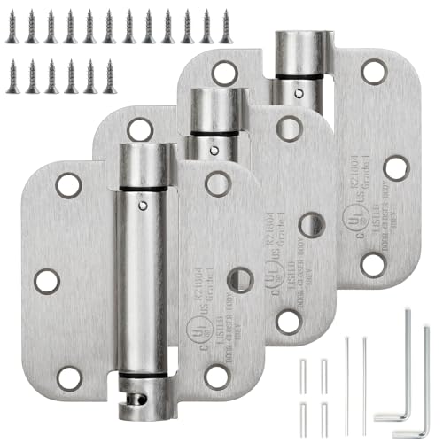 Sophia Self-Closing Door Hinge 3.5 Inch Rounded 5/8 Radius Interior, Spring Loaded Hinge Adjustable Tension for Garage Residential Standard Bedroom Indoor Doors, 3 Pack, Satin Nickel, UL Listed - color: Satin Nickel, size: 3 Pack