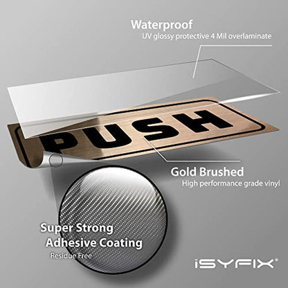 iSYFIX Push Pull Stickers Sign, 5x2 Inch, 2 Pack, Black/Brushed Gold - color: Black / Brushed Gold, size: Horizontal 2x5