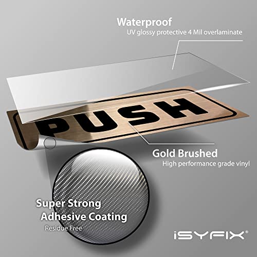 iSYFIX Push Pull Stickers Sign, 6x2.4 Inch, 2 Pack, Black/Brushed Gold - color: Black / Brushed Gold, size: Horizontal 2.4x6