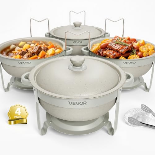VEVOR 4 Packs Chafing Dishes for Buffet Set, 6QT Stainless Steel Chafer - color: White, size: 4packs 6QT