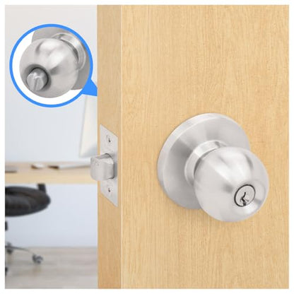 Nuk3y Bella Grade 2 Commercial Duty Cylindrical Knob Lockset UL Rated (Satin Stainless Steel, Entry) - size: Entry