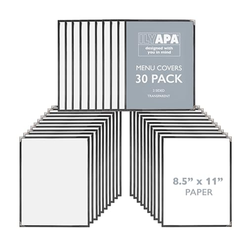 Ilyapa Clear Menu Covers, 8.5x11 Inch - 30 Pack, 2-View Single Page Design - color: Black, size: 8.5 x 11