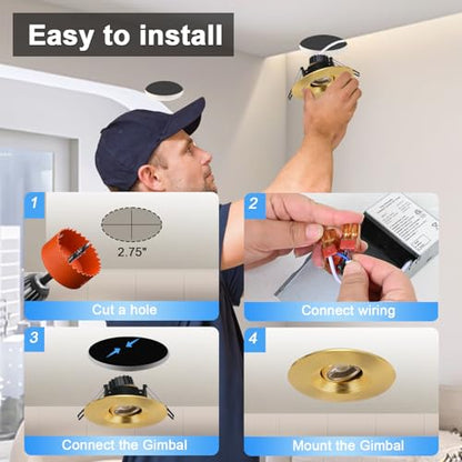 POPANU 4 Inch Gimbal LED Recessed Lights 6 Pack, Adjustable Downlight, Gold - color: Gold, size: 4 Inch