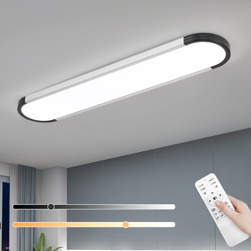 ADISUN Modern LED Ceiling Light Dimmable Linear Ceiling Light 39.4in Semi Flush Mount Long Lights with Remote Control and Down Lighting for Living Room Kitchen Dining Room Black & Silver - color: Black&Silver-39.4inch
