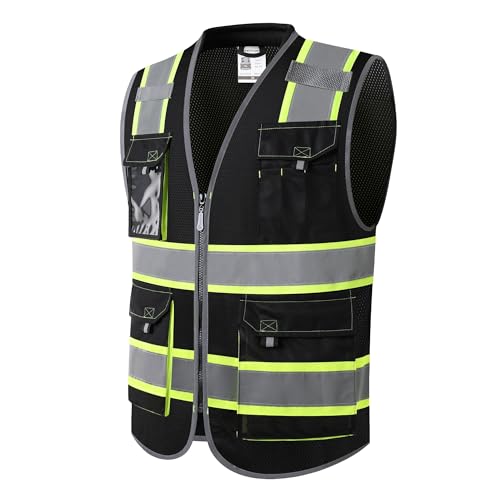 JKSafety Safety Vest for Men Women Hi Vis with Pockets and Cushioned Collar Construction Vest Meet ANSI Standard (BX360) - color: Black, size: Medium