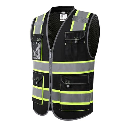 JKSafety Safety Vest for Men Women Hi Vis with Pockets and Cushioned Collar Construction Vest Meet ANSI Standard (BX360) - color: Black, size: 3X-Large
