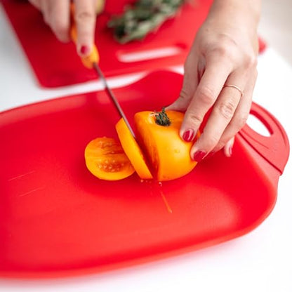 Dexas Chop & Scoop Cutting Board, 9.5 x 13 Inch, Solid Red, BPA-Free Dishwasher Safe Kitchen Prep Board with Handle - color: Red, size: 13"L x 9.5"W