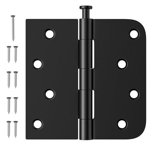 Luxbaro 12 Pack Black Door Hinges 4 Inch, Exterior Door Hinges with Square & 5/8" Radius, Removable Pin, Perfect for Heavy-Duty Front & Back Door, Antirust & No Squeaks ﻿ - color: Matte Black, size: 12 Pack