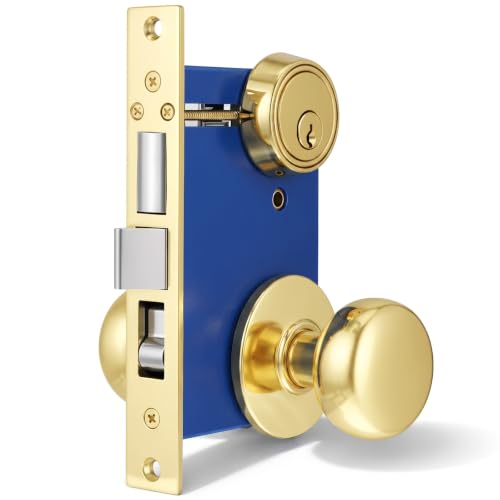 Tandefio 1 Set Double Cylinder Mortise Lock, Right Hand, Brass - color: Brass, style: Right Hand