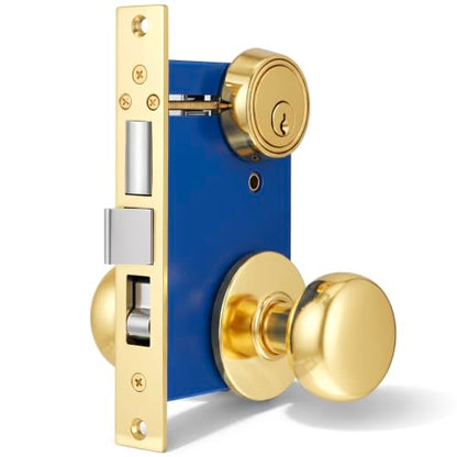 Tandefio 1 Set Double Cylinder Mortise Lock, Right Hand, Brass - color: Brass, style: Right Hand