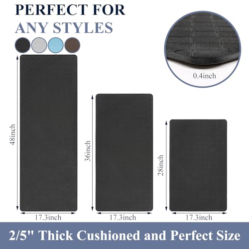 HEBE Anti Fatigue Kitchen Rugs Set of 3, Cushioned Kitchen Mats for Floor - color: Black