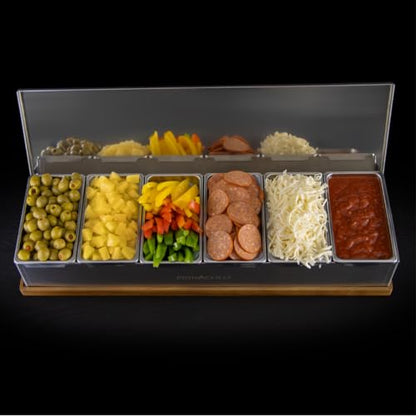 6 Slot Condiment Carrier with Stainless Holders & Silicone Lids - size: 6 Slot
