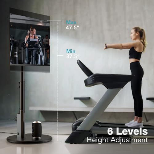 Floor Mobile TV Stand with Power Outlet, Rolling TV Cart for 27-70 Inch OLED LED Monitors, 6 Levels of Height Adjustment, Ambient Lighting on The Bottom Wheels Holds up to 88lbs, 400x400mm - color: Black
