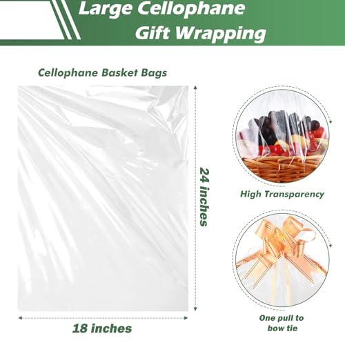 UltraOutlet 50 Packs Large Cellophane Bags 18" x 24" Clear Cellophane Gift Basket Wraps 2.3 Mil Thick Clear Cello Bags for Fruit Basket, Gift Wrap, Treats, Arts and Crafts, 50ct Ribbon Bows - color: Clear/golden, size: 1 Count (Pack of 50)