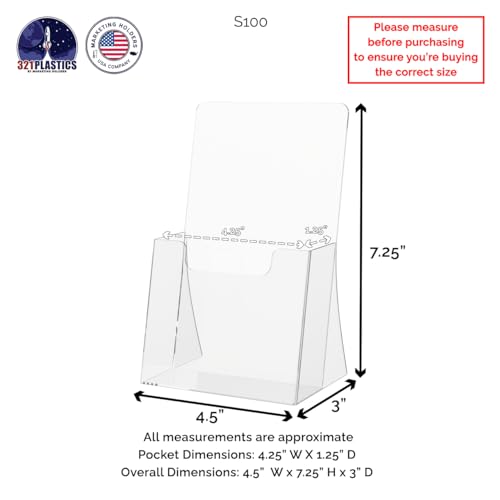 Marketing Holders 2 Pack 4.25" Brochure Holder Countertop Holds Rack Cards Tri Fold Ad Pamphlet Caddy for Waiting Rooms Gyms and Retail Shops Clear Acrylic