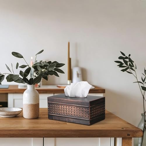 Sumnacon Vintage Tissue Box Cover Rectangle Metal Tissue Box Holder,Bronze - size: Medium 9x5x4 Inches