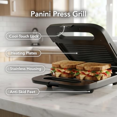 OVENTE Electric Sandwich Maker, 750W Non-Stick Plates, Black GP0401B - color: GP0401B