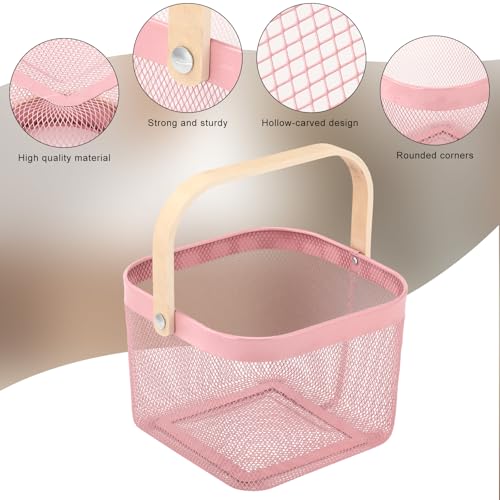 Roshtia 6 Pcs Metal Mesh Basket with Handle, Warm Garden Basket for Fall - color: Pink, size: 9.65 x 9.65 x 7.09 Inch