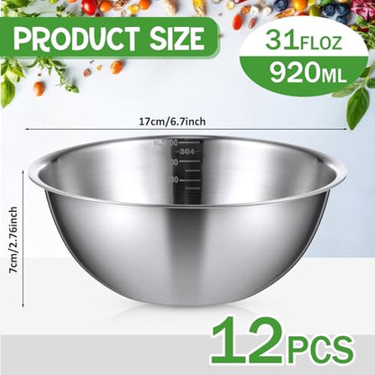 Honeydak 12 Pcs 304 Stainless Steel Mixing Bowls with Graduations, 31 oz - size: 31 oz