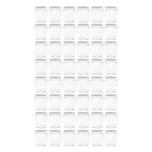 48 Pack - 12 oz (1.5 Cup) Plastic Storage Jars with 70-450 Leak Proof White Lid, Food Grade, BPA Free, Hand Wash Only (12oz, 48pk) - size: 12oz, 48PK White