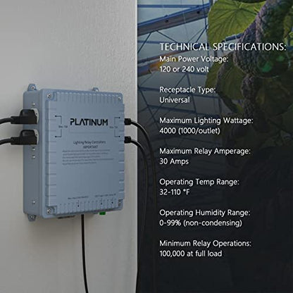 Lighting Relay Controller 4000W 4-Light HID Master Relay Controller w/Trigger Cord for Hydroponics Indoor Grow Lighting (4-Outlet) - size: 4-outlet