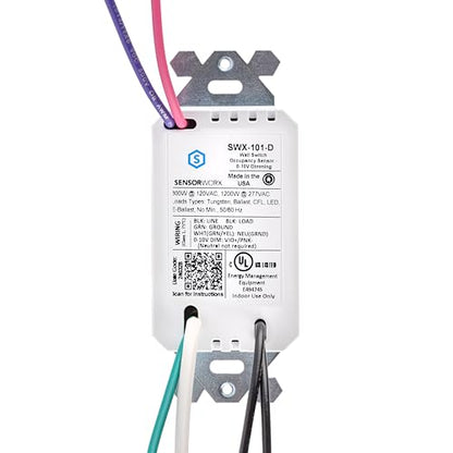 Occupancy Motion Sensor in-Wall Switch with 0-10V Dimming, SWX-101-D-WH, PIR Detection, Partial On, 120/277V, 800W/1200W, 1-Pole, No Neutral Required, White, Made in USA - style: Partial On
