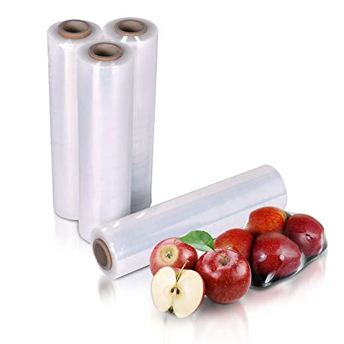 APQ 4 Rolls of Blown Hand Stretch Film 12" x 1500'. Clear Hand Stretch Wrap, 80 Gauge. Tear Resistant Residue Free Film for Moving, Shipping, Wrapping. Industrial Grade Pallet Shrink Wrap Film. - size: 12" x 1500'