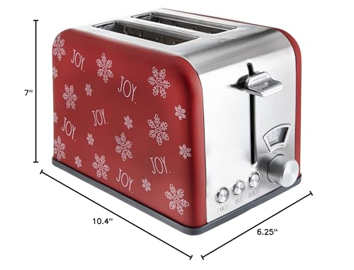 Rae Dunn Toaster, Stainless Steel 2 Slice Square Toaster, Wide Slot with 5 Browning Levels, with Bagel, Defrost and Cancel Options (Red Holiday Print) - color: Red Holiday Print