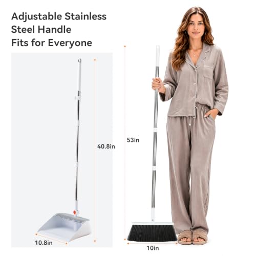 MOPALL Broom with Dustpan Combo Set Collapsible Standing Inc 2 Broom Heads - color: White