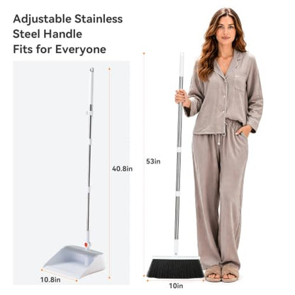MOPALL Broom with Dustpan Combo Set Collapsible Standing Inc 2 Broom Heads - color: White