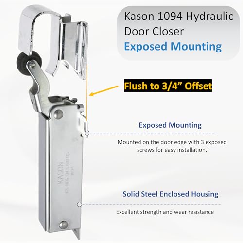 Awoco 1094 Hydraulic Door Closer, Exposed Mounting with 1094-X26 Adjustable Wide Hook (Flush to 3/4” Offset) for Walk-in Coolers/Freezers by Kason - style: Exposed closer with Flush to 3/4" Hook